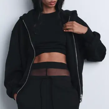Oversized Black Zip - Up Hoodie