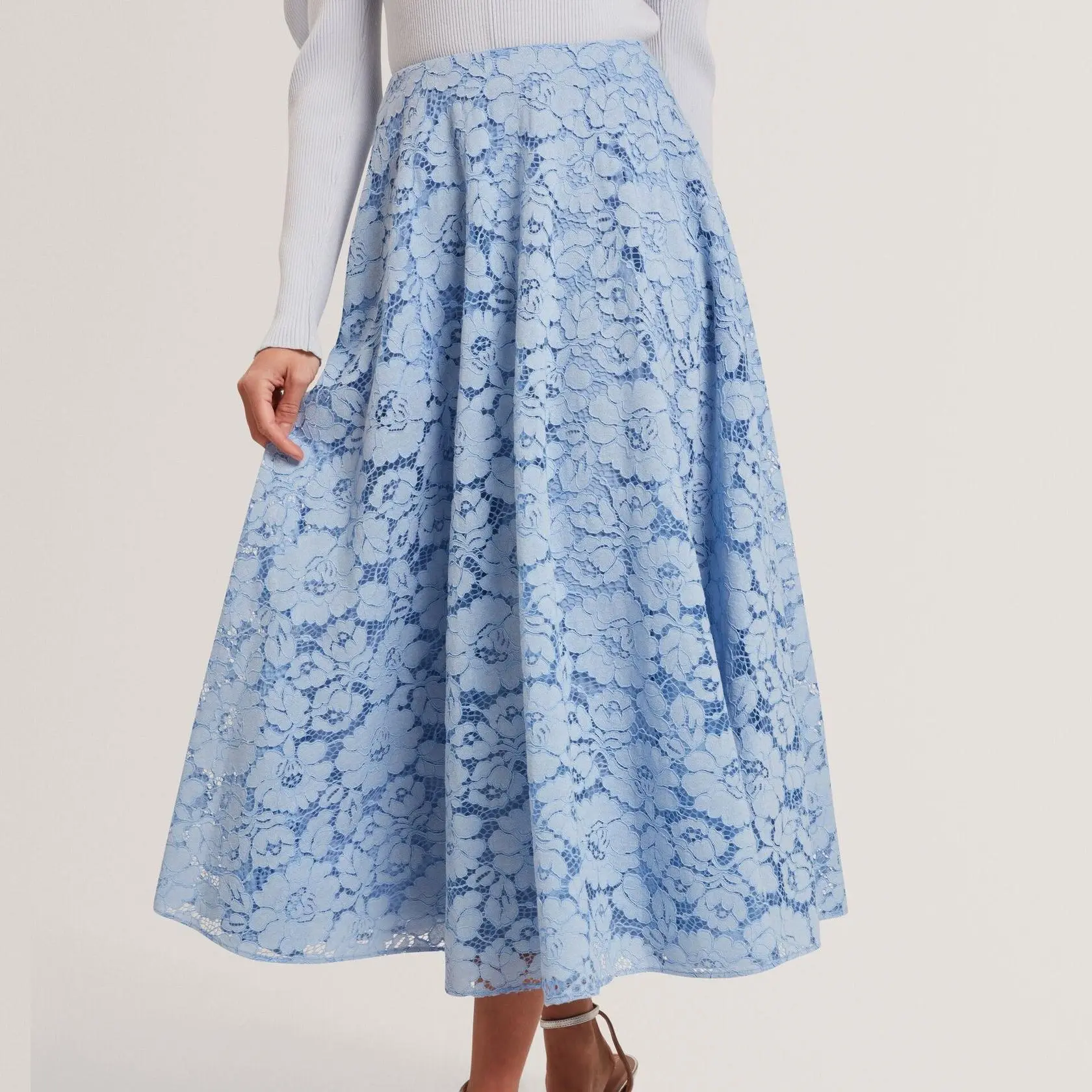 Custom Lace Voluminous A-Line Midi Skirt