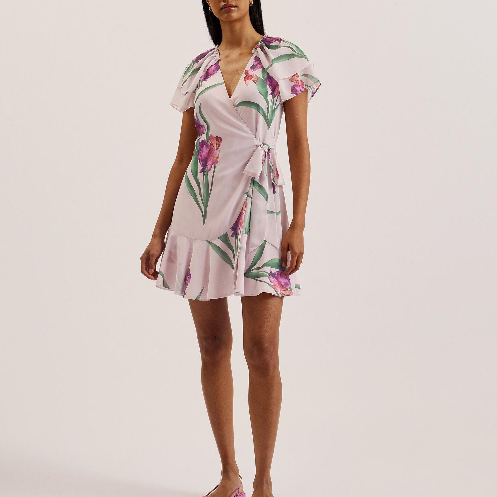 Custom Floral Angel Sleeve Wrap Mini Dress (2).jpg