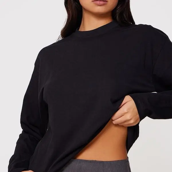 Factory custom women Cotton Black Oversized Long Sleeve T-Shirt.jpg