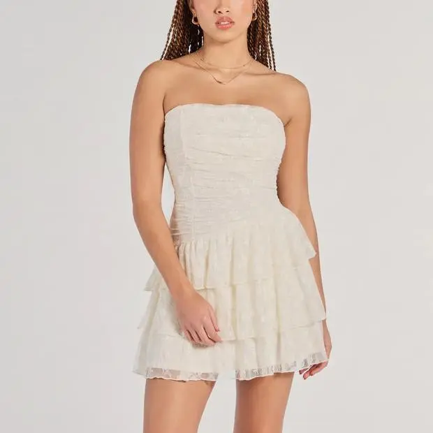OEM clothing factory Lovely Nights Strapless Lace girls Ruffle Skater Dress