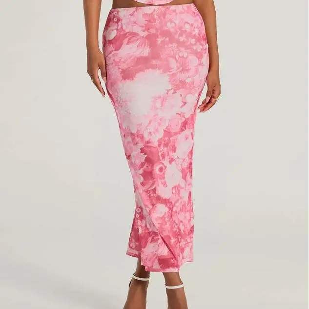 Custom Floral Sensation High Rise women's long skirt.jpg