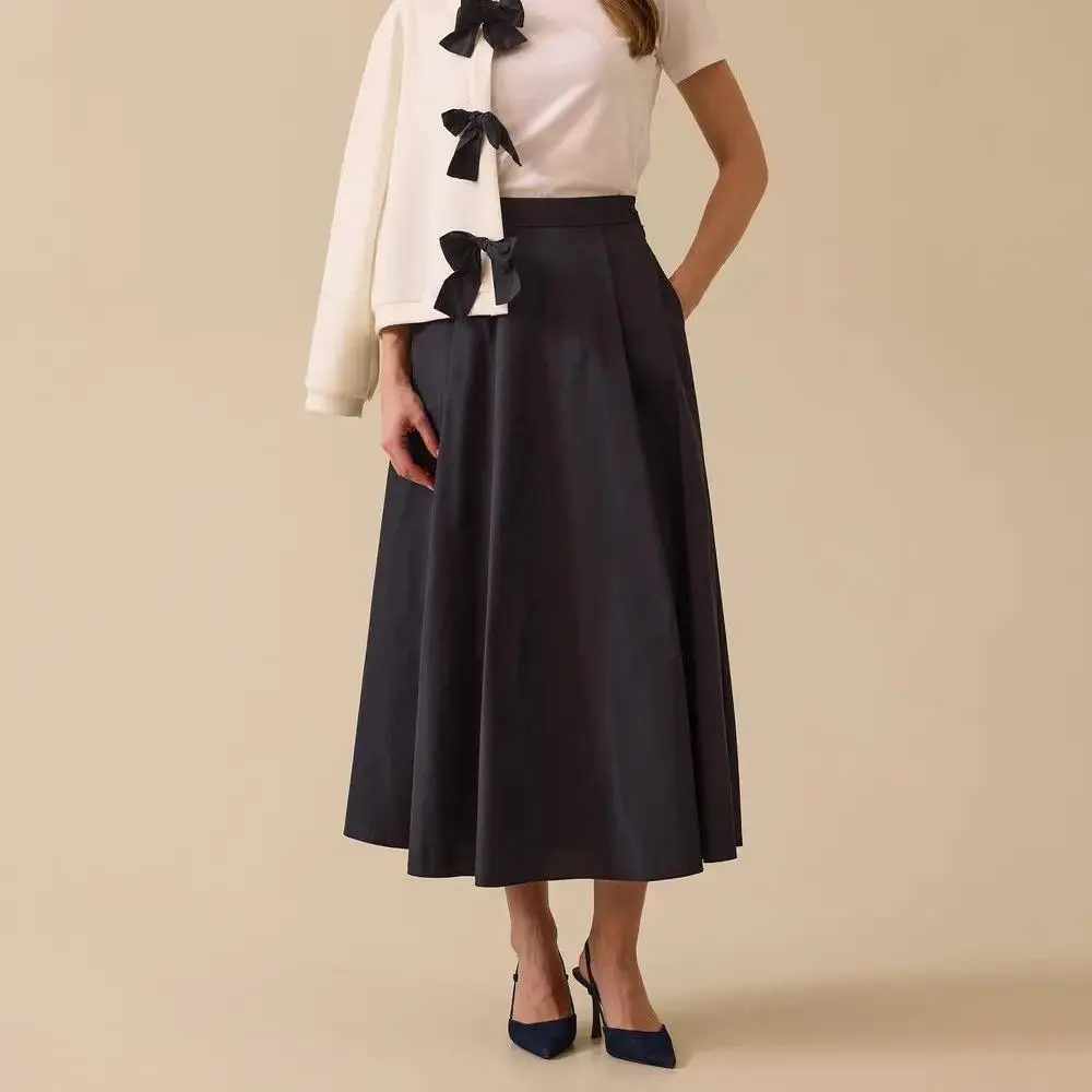 Custom Waist Fitted Pleated Long Skirt