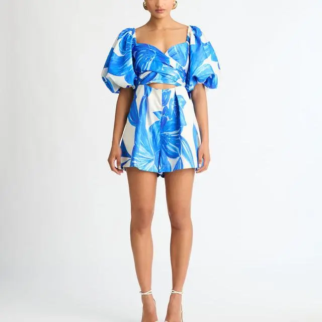 Factory New Style ballon sleeves Jumpsuits Causal Elegant Women's Printed Bodysuits