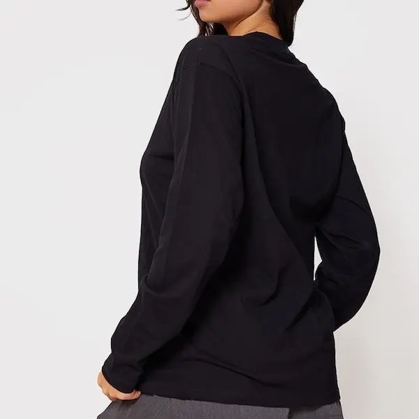 Factory custom women Cotton Black Oversized Long Sleeve T-Shirt.jpg