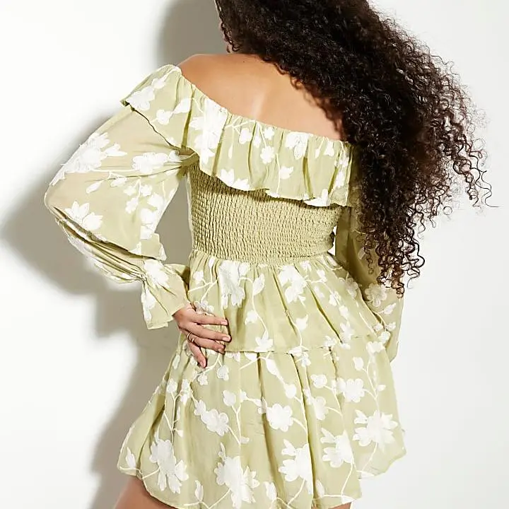 Custom Long Sleeved Bardot Ruffled Blouse