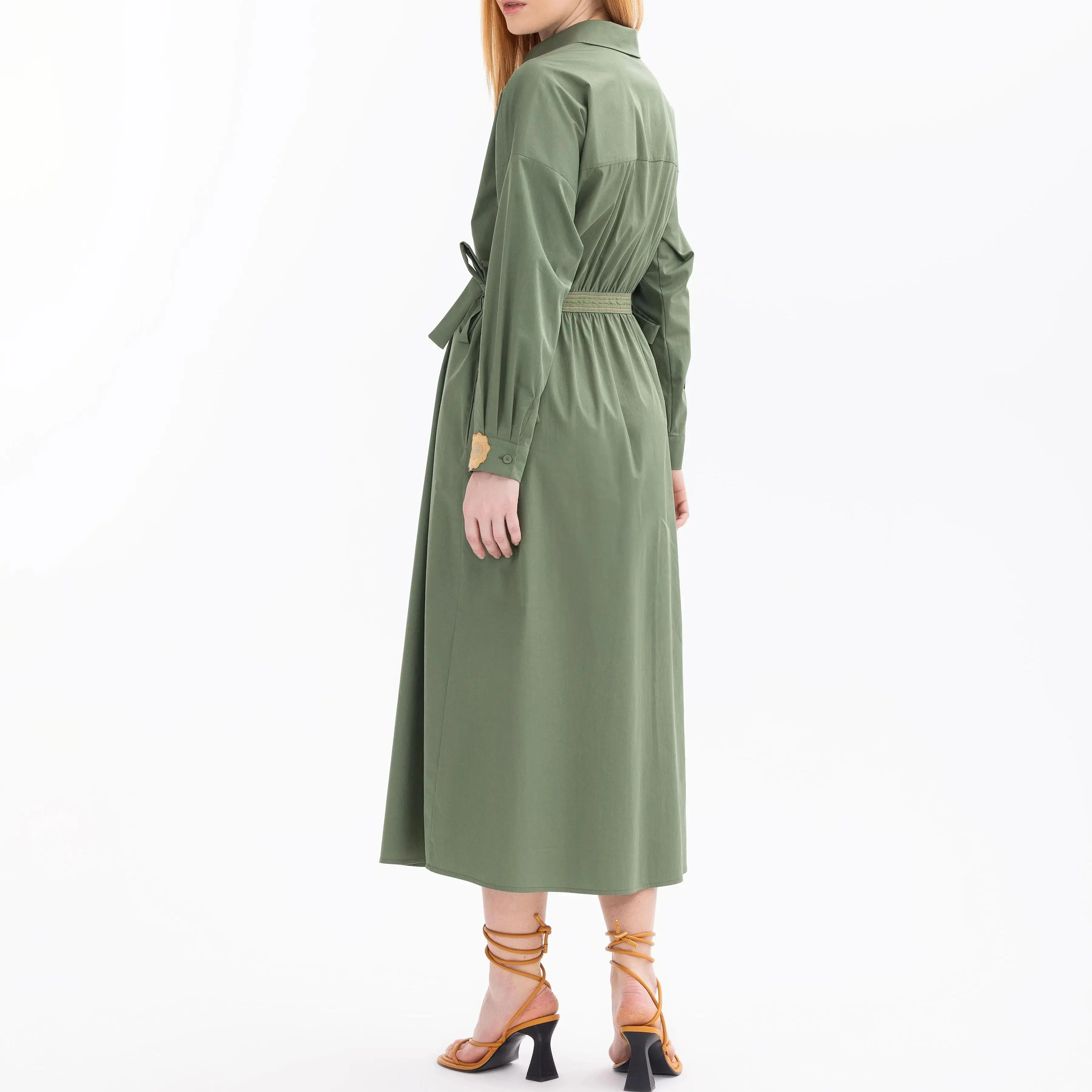 custom embroidered pocket detailed buttoned dress