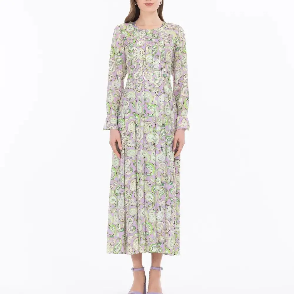 factory custom Shawl Pattern Long Sleeve Dress