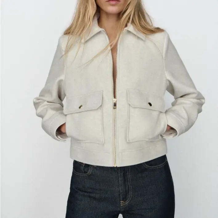 Cream Cropped Wool - Blend Jacket
