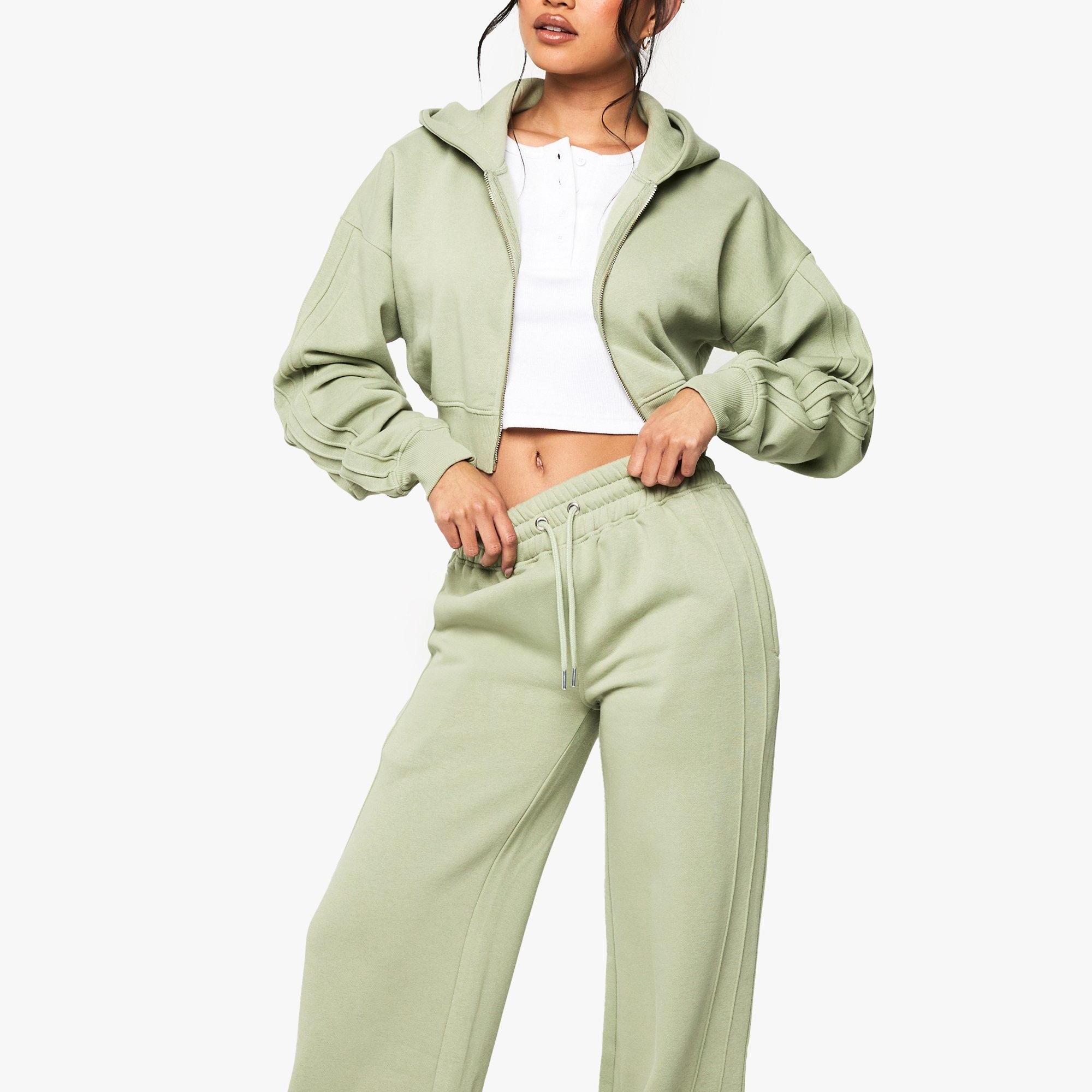 Custom Seam Detail Boxy Crop Zip Through Hoodie