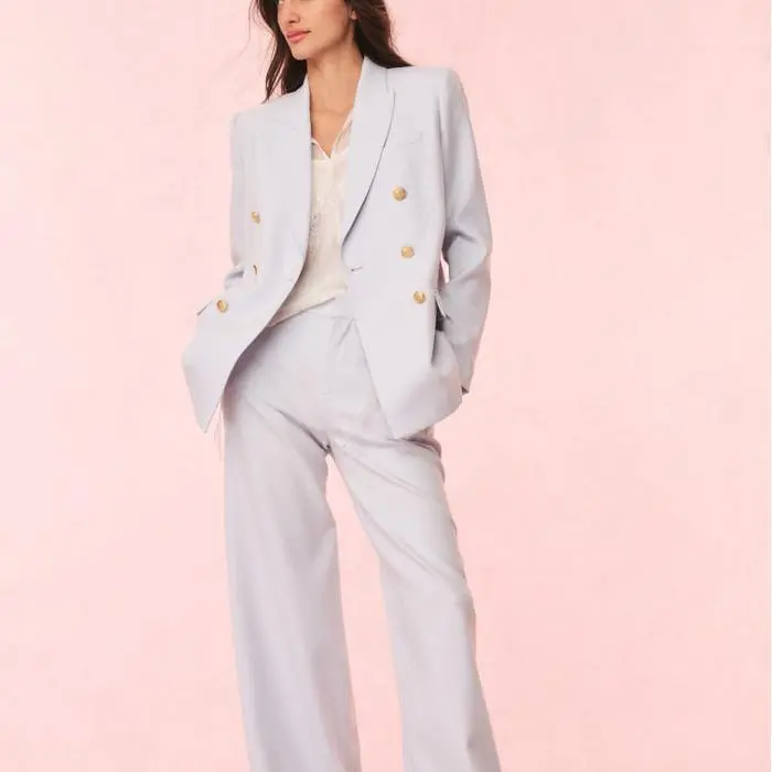 Factory custom women jacket Wool-Blend Double-Breasted Blazer .jpg