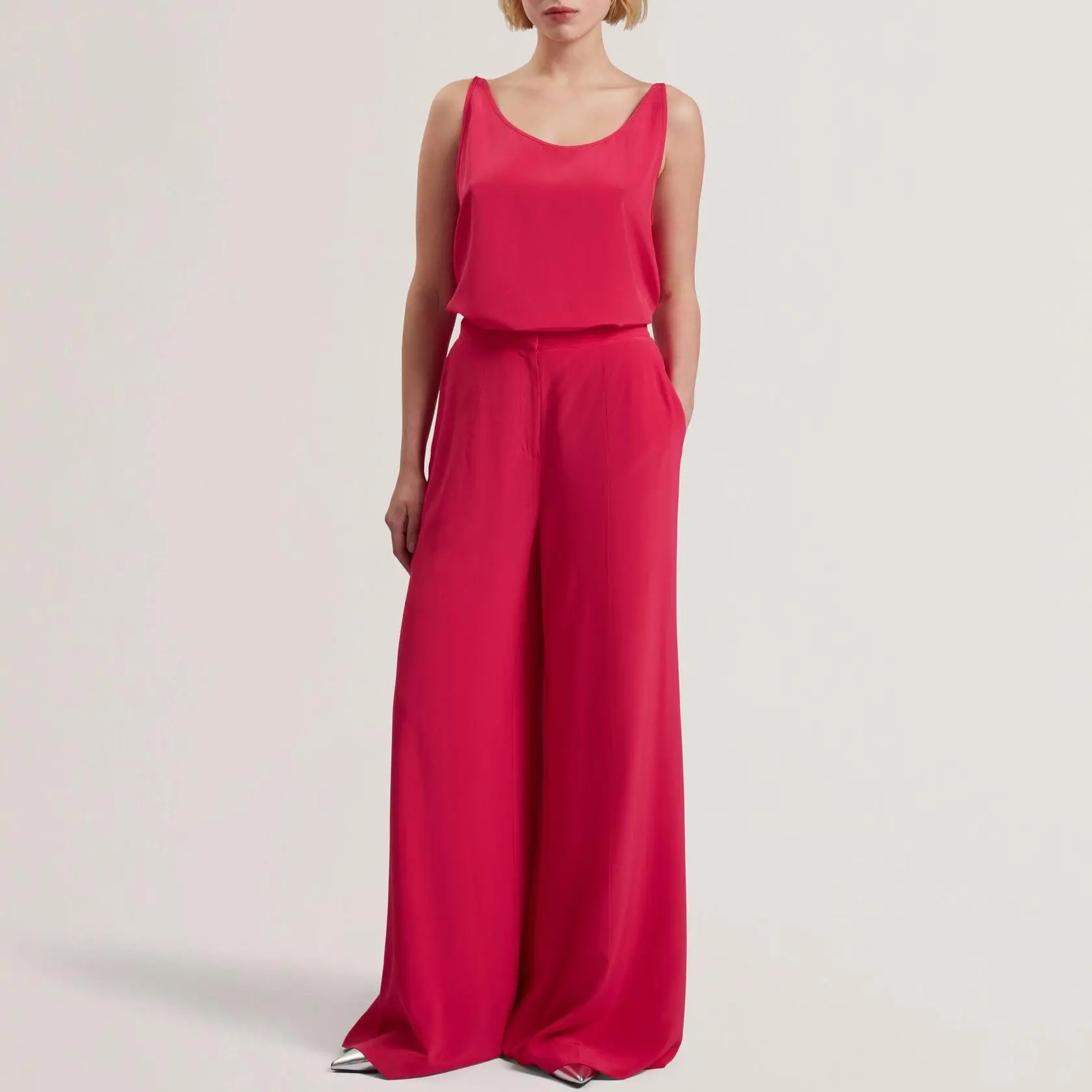 Custom Silk Wide Leg Tailored Trousers
