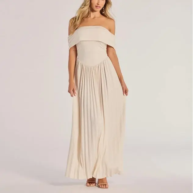Custom Compelling Romantic Off-The-Shoulder Pleated Maxi women's dresses