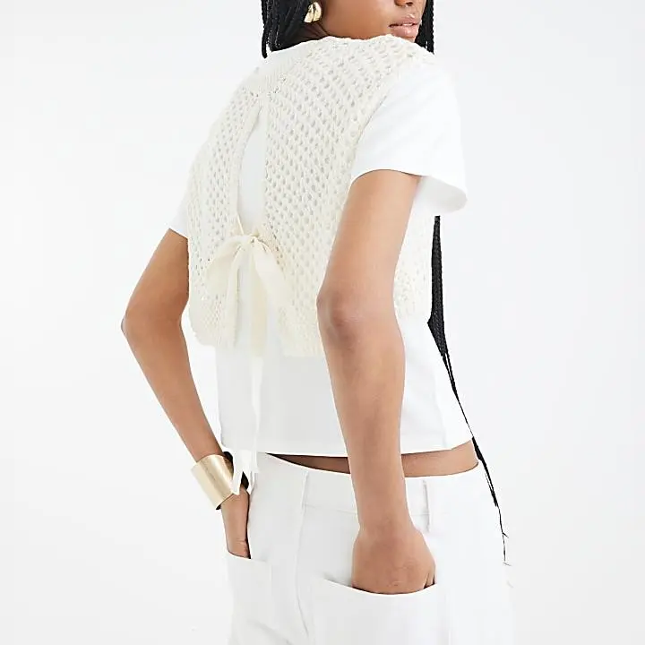 Custom Cream Crochet Overlay T-shirt