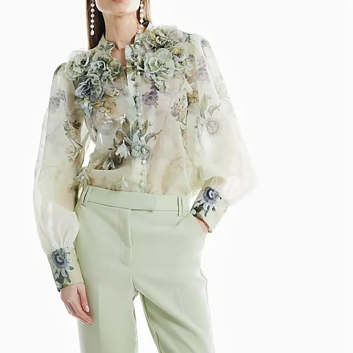 Custom 3D Floral Trimmed Blouse