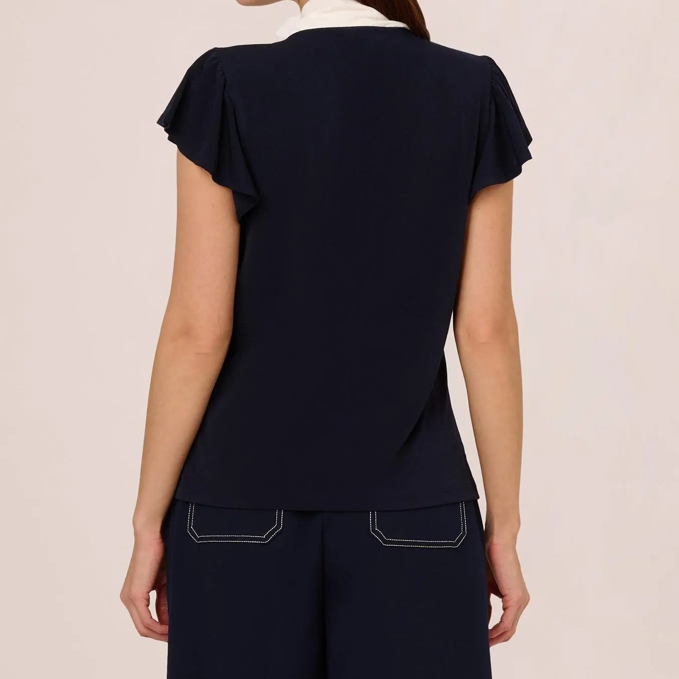 Custom Flutter Sleeve Tie Neck Knit Top
