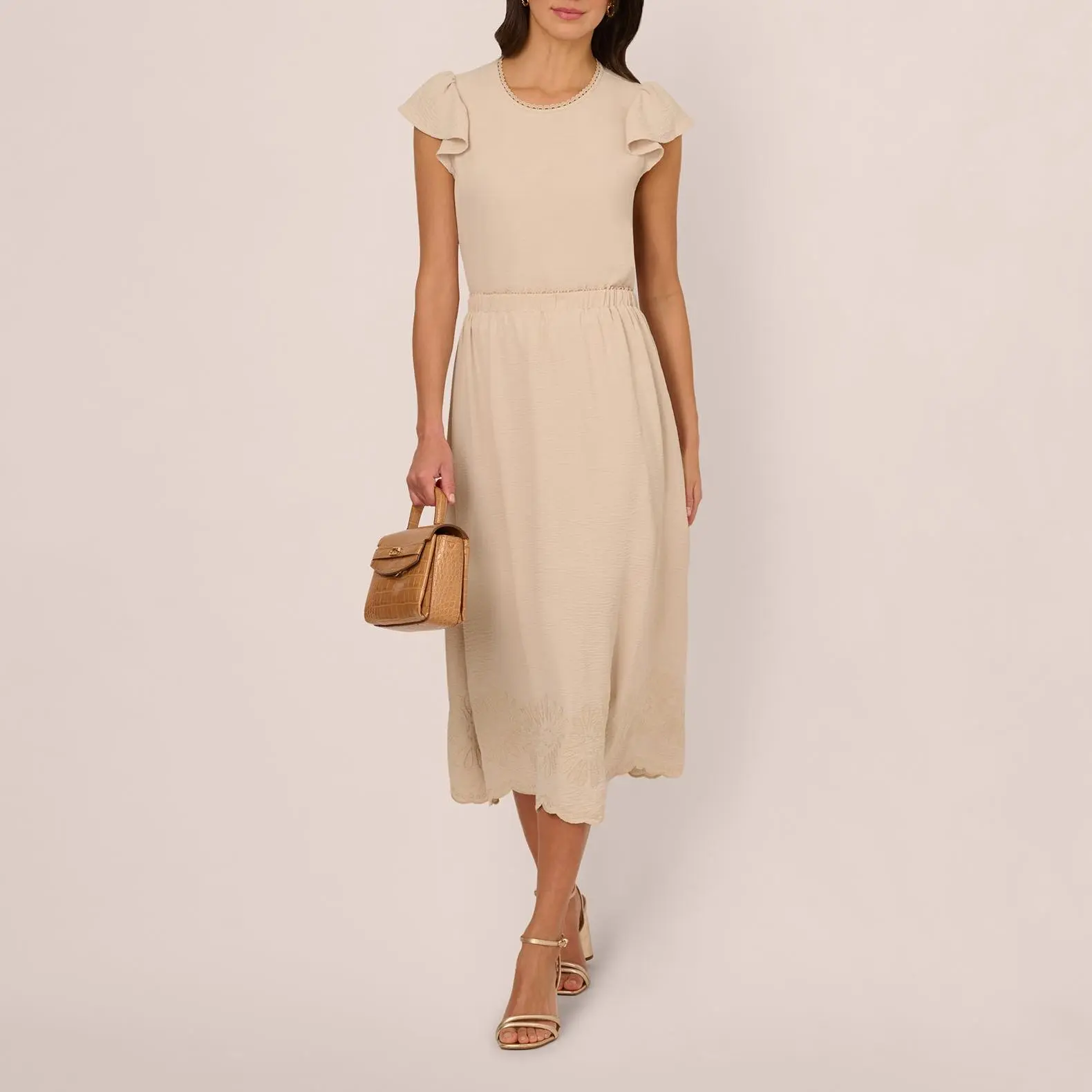 Custom  Embroidery Scalloped Hem Midi Skirt