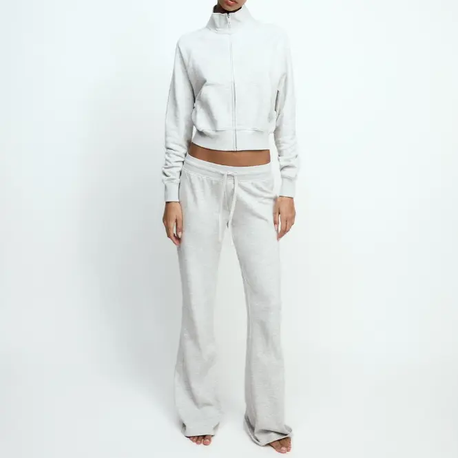 Cropped Zip - Up Grey Sweatshirt Set