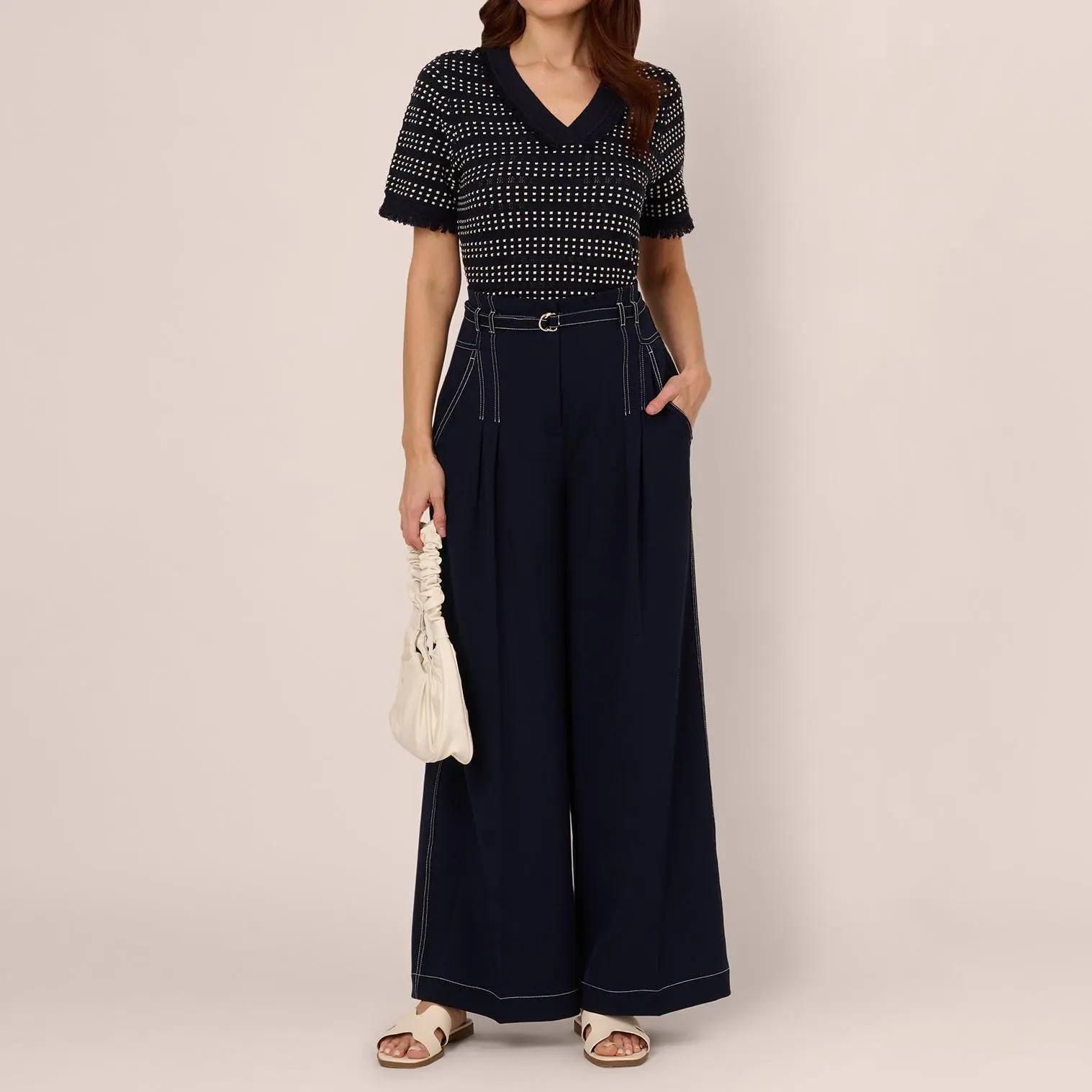 Custom Topstitch Wide Leg Paperbag Pant