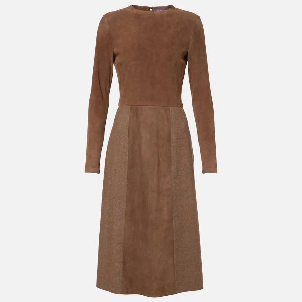 Factory Custom Flannel-Trimmed Suede Midi Dress