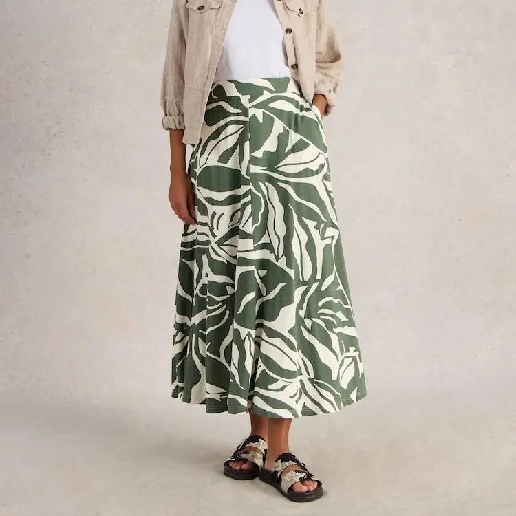 Custom White Stuff Green Jada Jersey Maxi Skirt