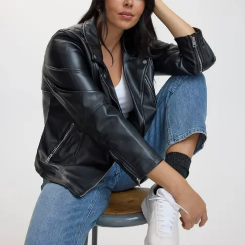 Black Faux Leather Biker Jacket