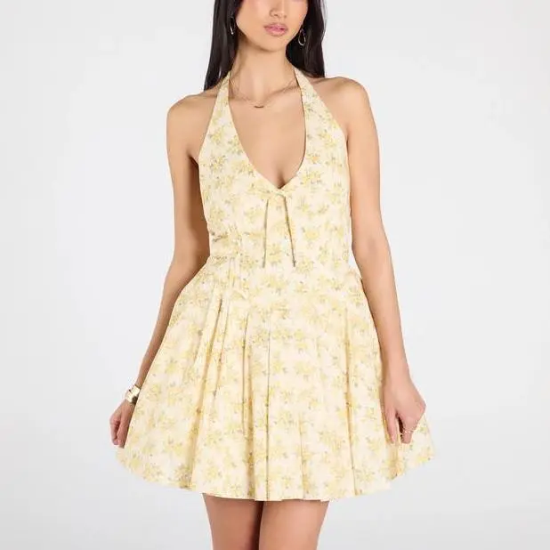 Custom Sunshine Halter Floral lady elegant dresses women