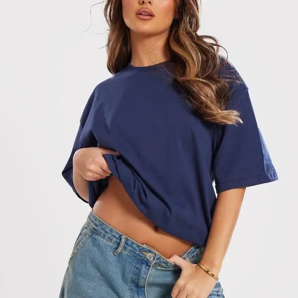 Custom women Dark Blue Boxy Oversized T Shirt.jpg