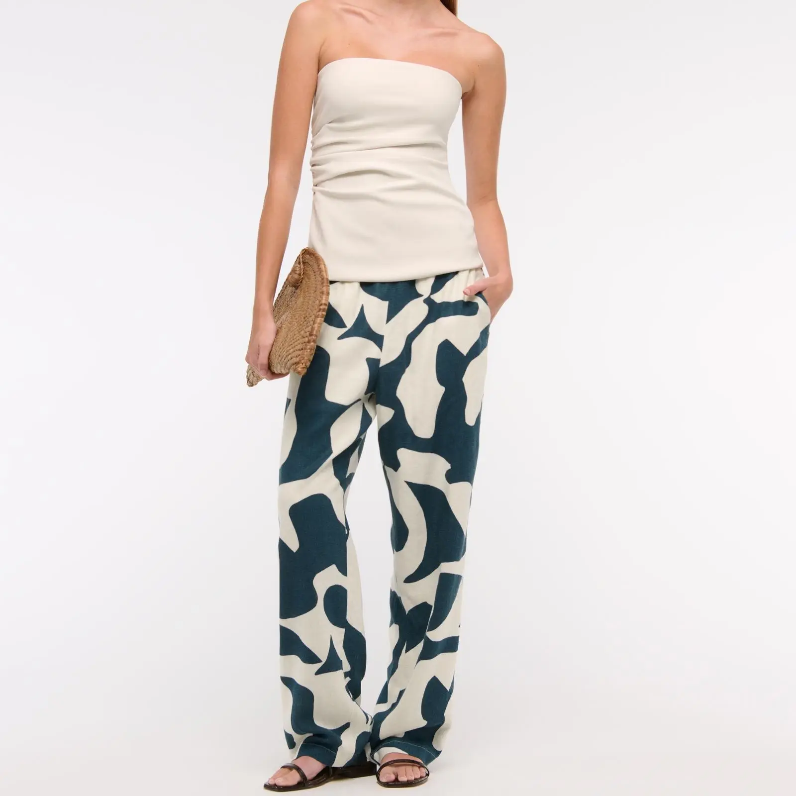 Custom Straight Linen-Blend Pull-On Pant