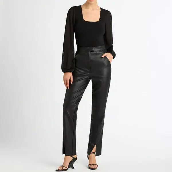Factory OEM black leather pant women