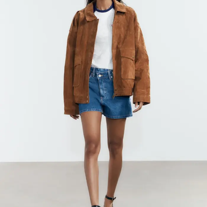 Brown Suede Women's Oversized Jacket