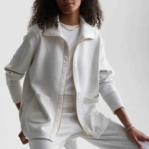 Light Gray Zip - Up Jacket with Gold Zipper & Matching Pant Set