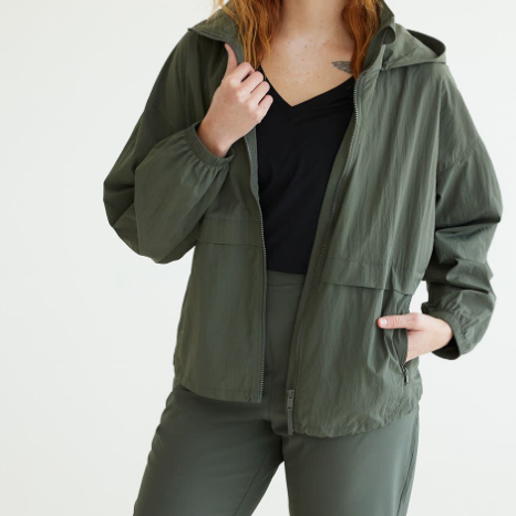 Olive Green Hooded Windbreaker