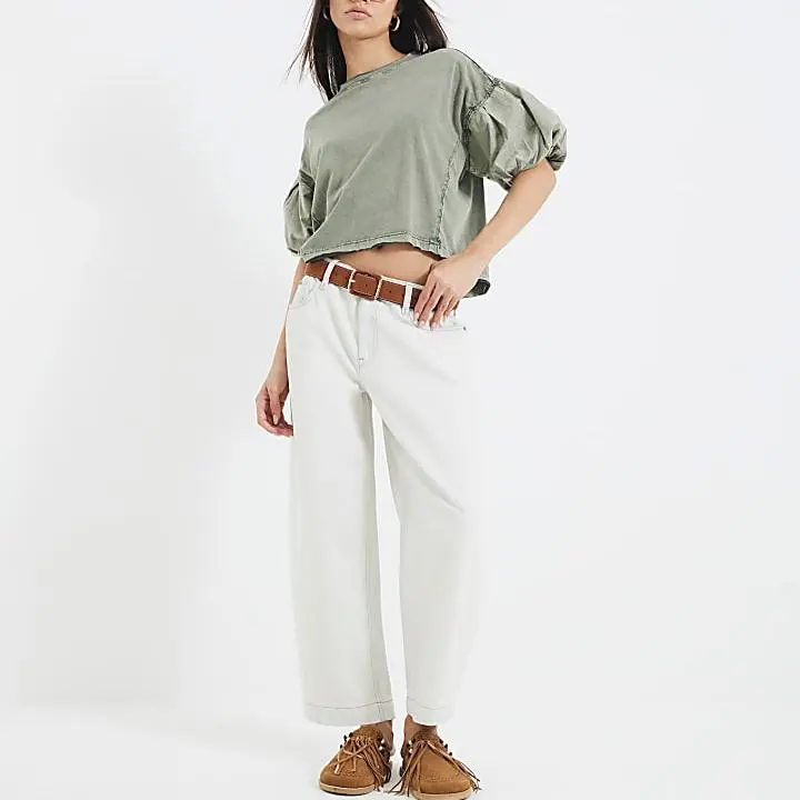Custom Khaki Puff Short Sleeve Washed T-Shirt