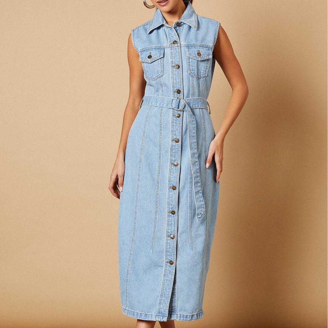 clothing manufacturer Belted Waist Pocket denim dresses women