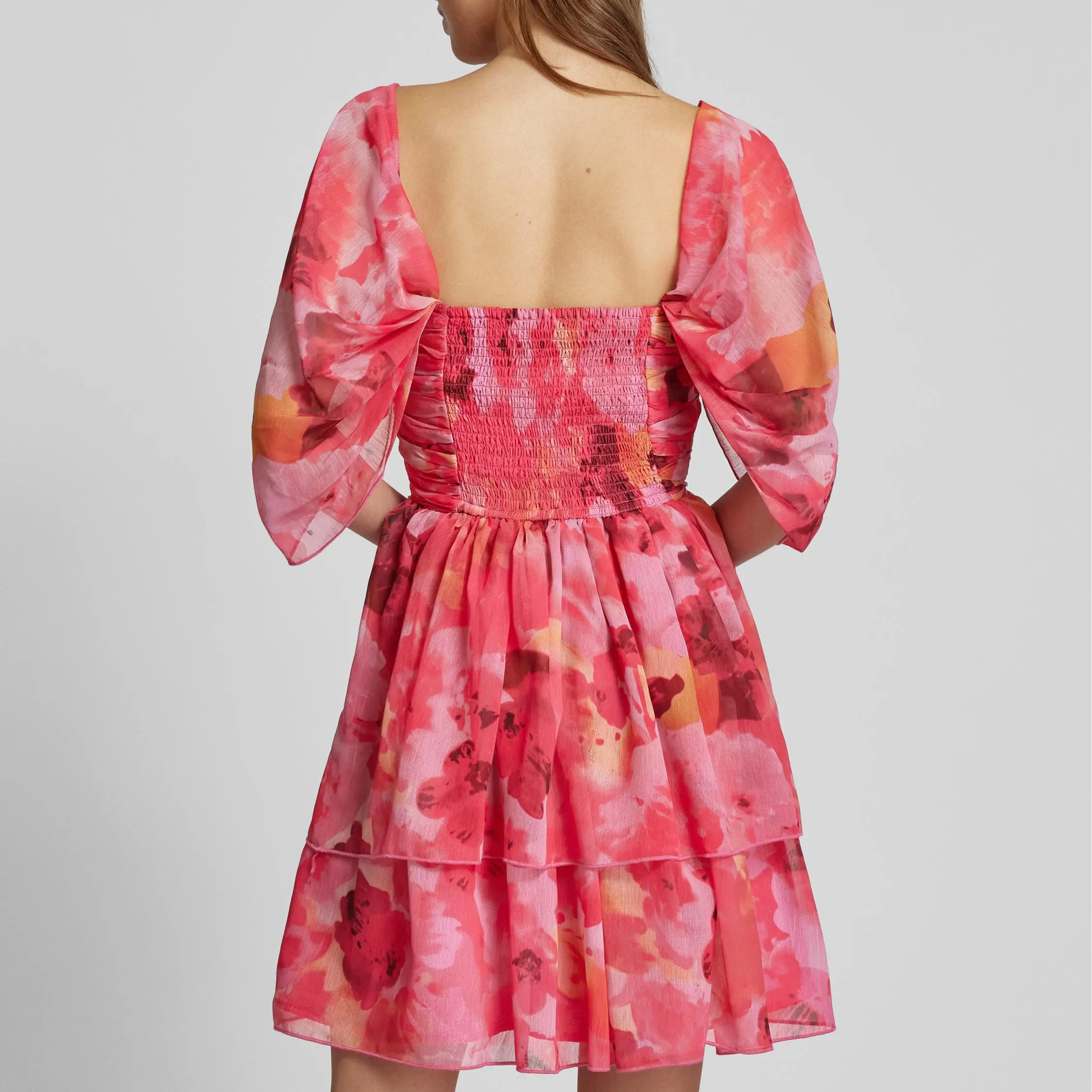 Cocktail dress with ruffle trim in bright pink (4).jpg