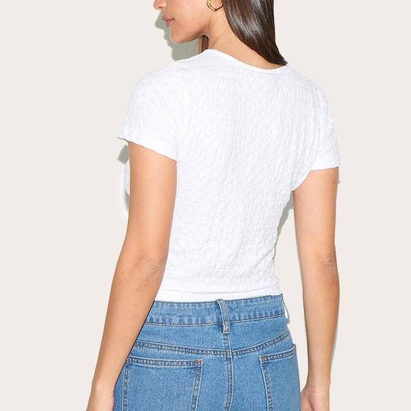 Custom White Textured Button Up Fitted Top for women.jpg