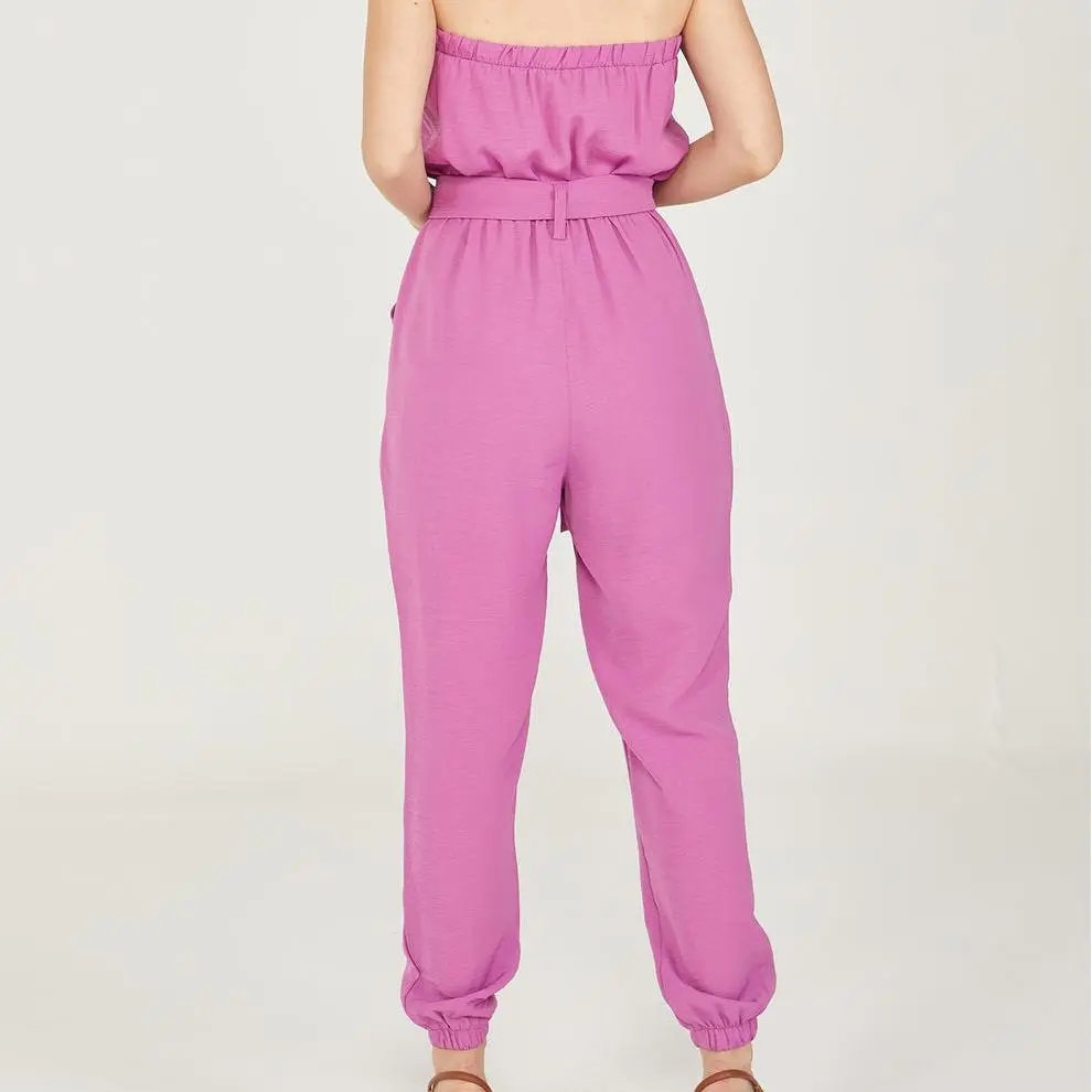 Custom Strapless Pink Pockets Jumpsuit